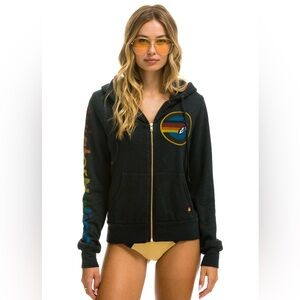 Aviator Nation Charcoal Hoodie with Multicolor Stripes